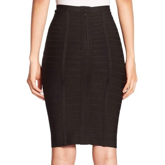 Hervé Léger by Max Azria Black Bandage Sia Skirt Size Medium Knee Length Bodycon - Picture 6 of 16